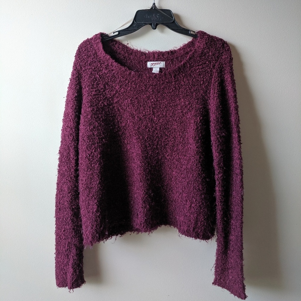 fluffy maroon sweater
